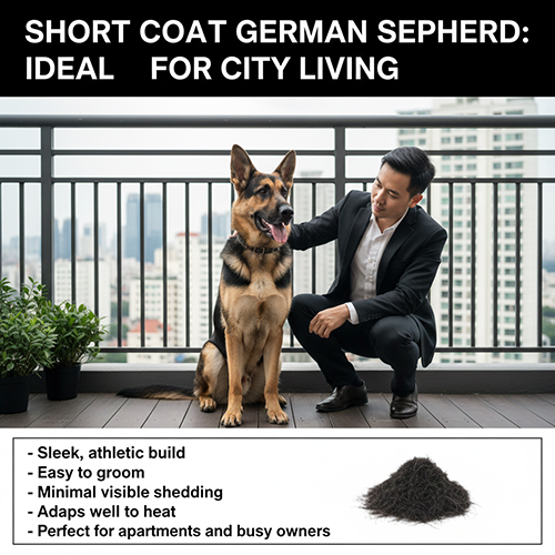 Becgie lông ngắn bên cạnh chủ nhân trong môi trường đô thị, thể hiện sự gọn gàng và ít rụng lông nhìn thấy