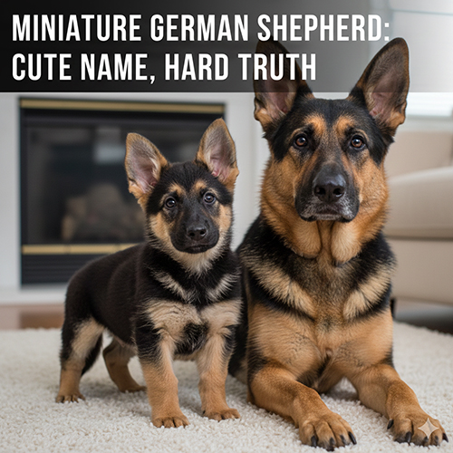 Chó Becgie nhỏ đứng cạnh Becgie trưởng thành, minh họa sự thật về cái tên “Becgie mini”