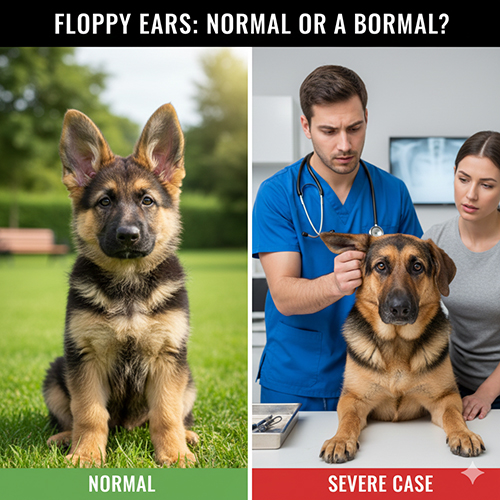 So sánh chó Becgie tai cụp sinh lý bình thường và tai cụp do viêm tai hoặc bất thường