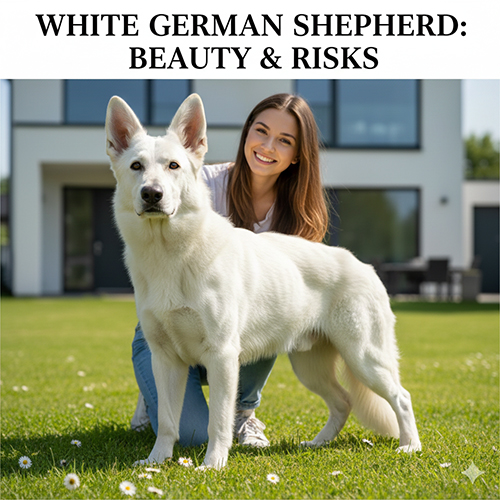 Chó Becgie trắng đứng ngoài trời, ngoại hình đẹp, lông trắng nổi bật