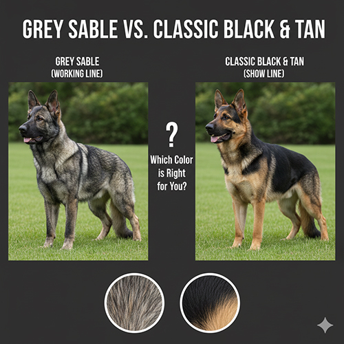 So sánh chó Becgie Đức màu xám sable và vàng đen cổ điển về ngoại hình và màu lông