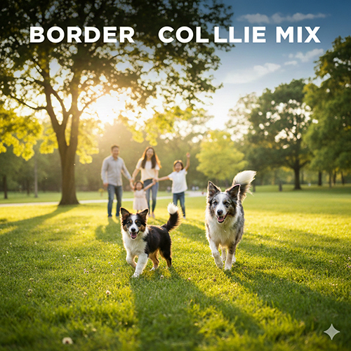 Ảnh chó Border Collie lai chạy trên bãi cỏ, ngoại hình năng động và thân thiện, phù hợp cho bài viết về các kiểu lai phổ biến và lưu ý trước khi chọn nuôi.