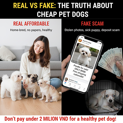 so sánh chó cảnh giá rẻ thật và lừa đảo khi mua chó cảnh online