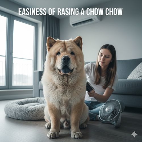 Chó Chow Chow nuôi trong nhà, chủ đang chải lông cho chó chow chow