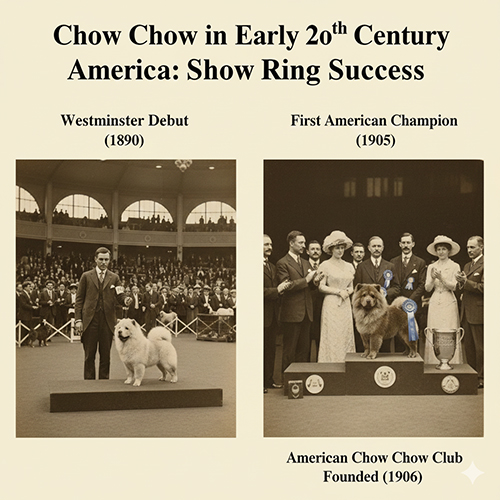 Hai khoảnh khắc lịch sử: Chow Chow Takya ra mắt tại Westminster năm 1890 và Chinese Chum trở thành nhà vô địch Mỹ năm 1905