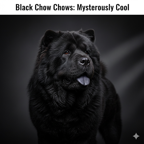 Chó Chow Chow đen với bộ lông đen tuyền, gương mặt đậm nét trong nền tối