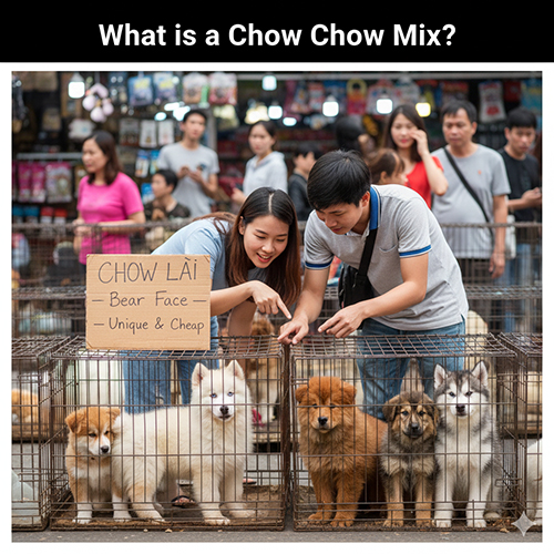 Chó Chow Chow lai được bày bán tại chợ thú cưng với nhiều kiểu ngoại hình khác nhau