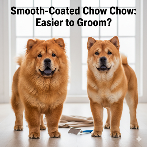 So sánh chó Chow Chow lông xù và chó Chow Chow lông ngắn đứng trong nhà