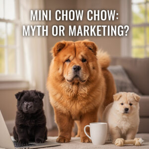 Chó Chow Chow mini đứng cạnh Chow Chow trưởng thành, minh họa khái niệm chow chow mini có thật hay chỉ là chiêu marketing