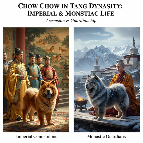 Hai cảnh thời Đường: Chow Chow trong hoàng cung và Chow Chow lông xanh được nhà sư Tây Tạng nuôi để canh gác