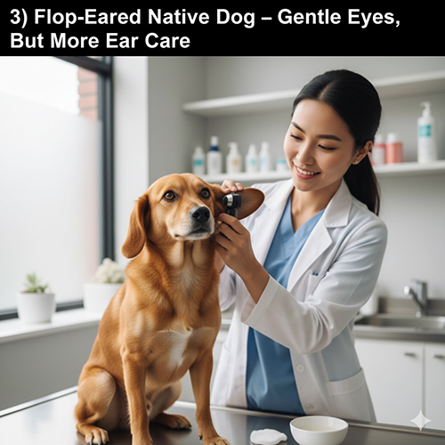 Bác sĩ thú y kiểm tra tai cho chó cỏ tai cụp trong phòng khám, thể hiện sự chăm sóc nhẹ nhàng và cần thiết cho giống chó này.