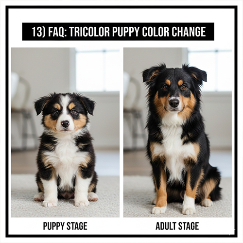 So sánh chó tricolor giai đoạn chó con và trưởng thành cho thấy sự thay đổi màu lông theo thời gian