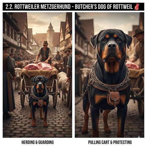 Chó đồ tể Rottweiler Metzgerhund trong thành phố Rottweil xưa – kéo xe, chăn dắt và bảo vệ gia súc