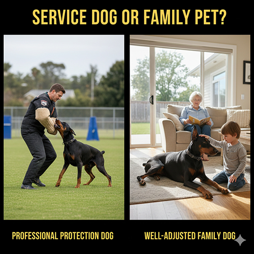 So sánh chó Doberman nghiệp vụ bảo vệ chuyên nghiệp và Doberman nuôi trong gia đình