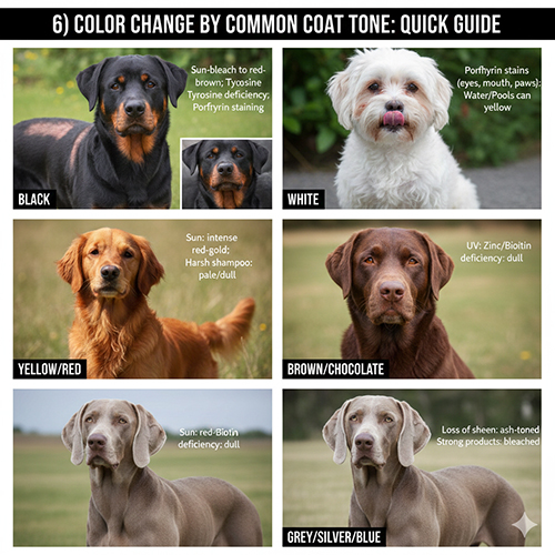 Hướng dẫn nhanh chó đổi màu lông theo các tông màu phổ biến như đen trắng vàng nâu xám