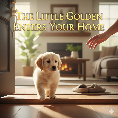 chó Golden con 2–4 tháng tuổi bước vào nhà lần đầu