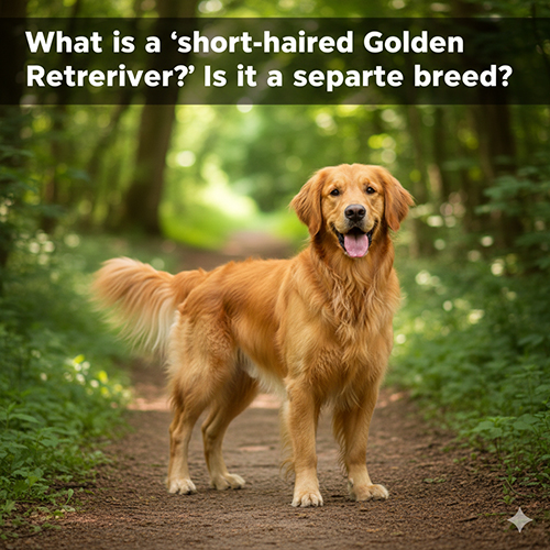 Tiêu chuẩn lông chó Golden thuần với bộ lông vàng độ dài trung bình, đứng trên đường mòn trong rừng