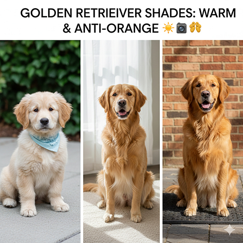 So sánh màu lông chó Golden Retriever: vàng kem, vàng và vàng nâu (giữ tone ấm, không ám cam)
