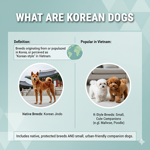 So sánh các giống chó Hàn Quốc gồm chó Jindo bản địa và các giống cảnh nhỏ phong cách Hàn như Maltese, Poodle – phổ biến tại Việt Nam