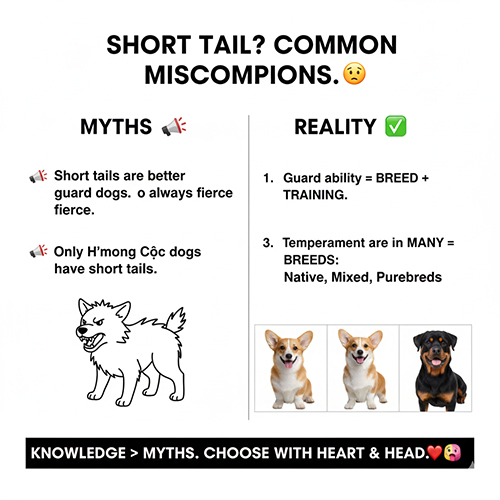 So sánh hiểu lầm và sự thật về chó cụt đuôi qua bảng minh họa