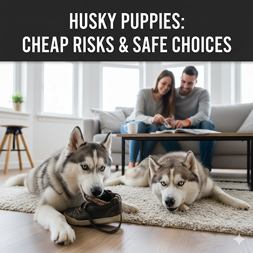 Chó Husky giá rẻ nằm trong nhà, tiềm ẩn rủi ro sức khỏe và nguồn gốc khi mua thiếu kiểm chứng