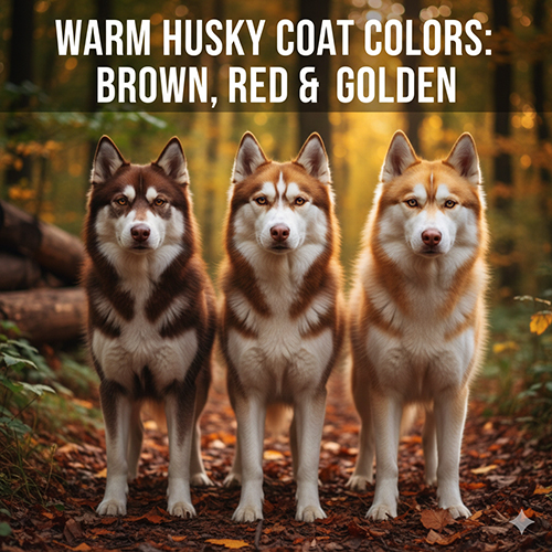 Chó Husky màu nâu, nâu đỏ và vàng với tông lông ấm áp, rất nổi bật khi chụp ngoài trời