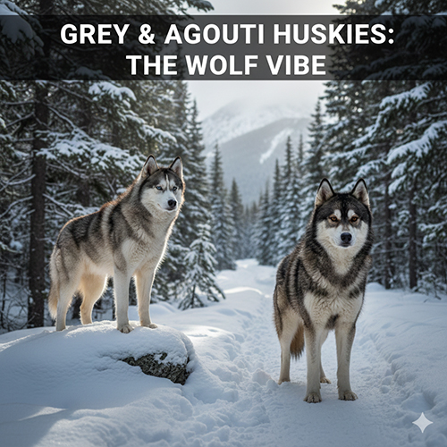 Chó Husky màu xám và agouti với ngoại hình giống sói rừng, thần thái hoang dã