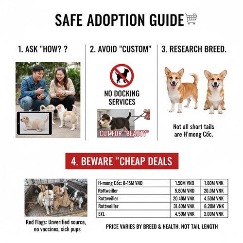 Hướng dẫn chọn mua và nhận nuôi chó cụt đuôi an toàn, tránh nhầm lẫn chó bản địa