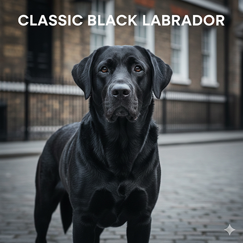 Chó Labrador màu đen tuyền với dáng đứng khỏe khoắn và lông bóng