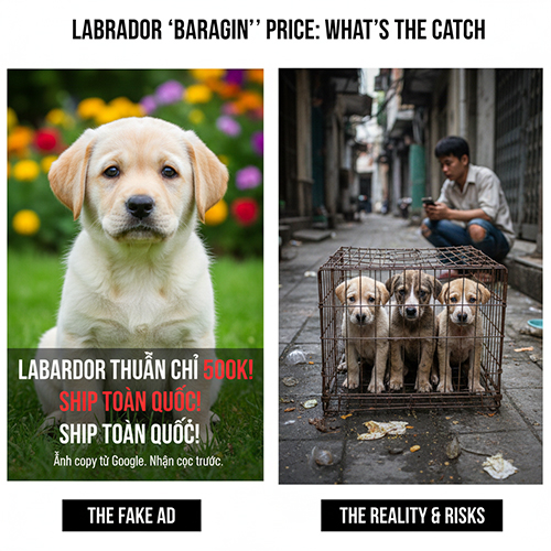 cho labrador gia re 100k 300k duoi 2 trieu va nhung rui ro thuong gap nhu lua coc lai tap cho benh