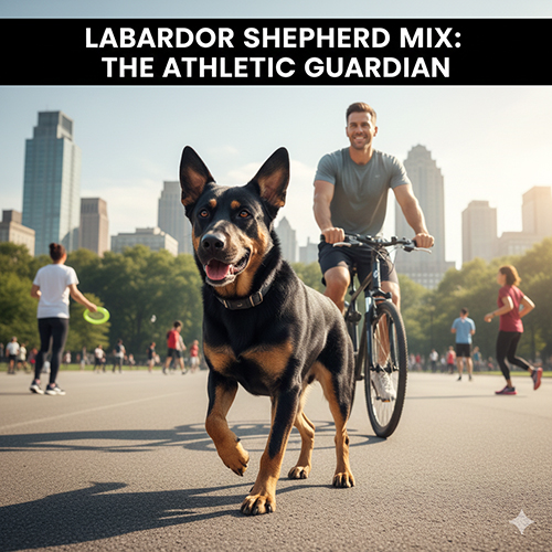 Chó Labrador lai Becgie với thân hình thể thao, tai dựng và dáng vẻ cảnh giác