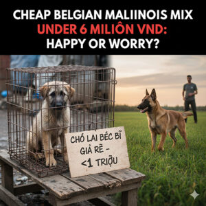 Chó lai Béc Bỉ giá rẻ dưới 1 triệu trong lồng và một chú Malinois đứng ngoài đồng – cảnh báo rủi ro khi mua chó giá rẻ