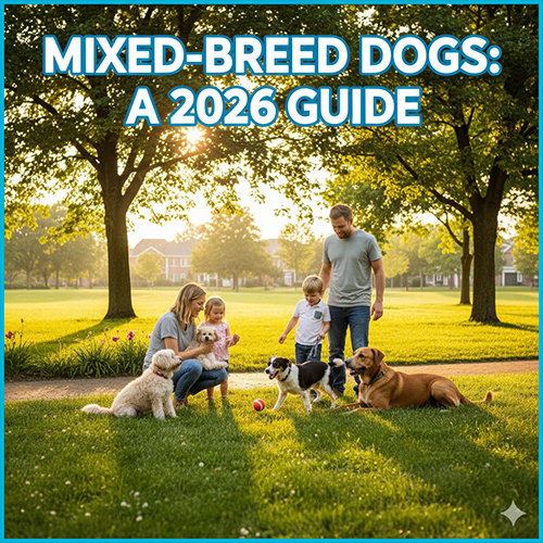 Hình ảnh gia đình vui chơi cùng nhiều chó lai trong công viên, đại diện cho chủ đề chó lai và cách chọn nuôi phù hợp