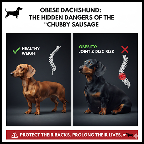 So sánh chó Lạp xưởng cân nặng chuẩn và chó xúc xích béo phì với nguy cơ thoát vị, tổn thương cột sống