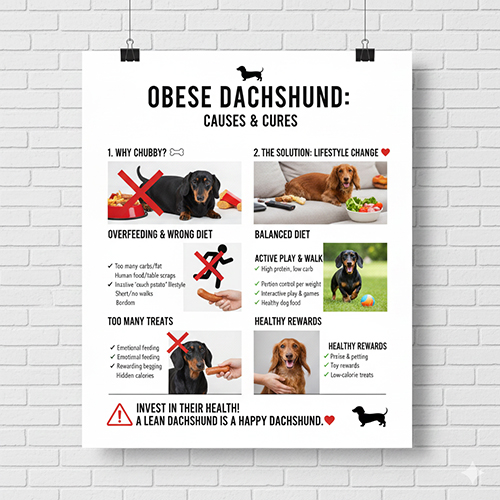 Infographic chỉ ra nguyên nhân chó Lạp xưởng mập và gợi ý chế độ giảm cân lành mạnh