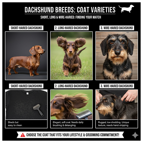 So sánh các kiểu lông chó Lạp xưởng: lông ngắn, lông dài và lông xù/cứng