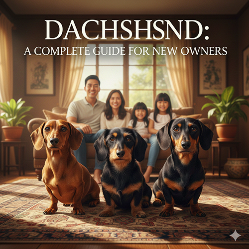 Hình ảnh gia đình và ba chú chó Lạp Xưởng trong hướng dẫn đầy đủ cho người mới