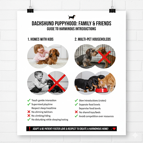 Cách cho chó Lạp xưởng con làm quen với trẻ nhỏ và thú cưng khác trong nhà