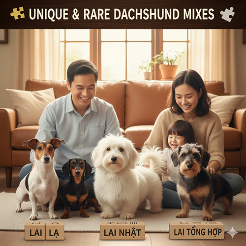 Gia đình bên các bé chó Lạp xưởng lai hiếm như Fox mix, Nhật mix và xúc xích lai tổng hợp