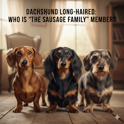 Ba bé Dachshund gồm lông ngắn, lông dài và lông thô đứng cạnh nhau trong phòng sáng