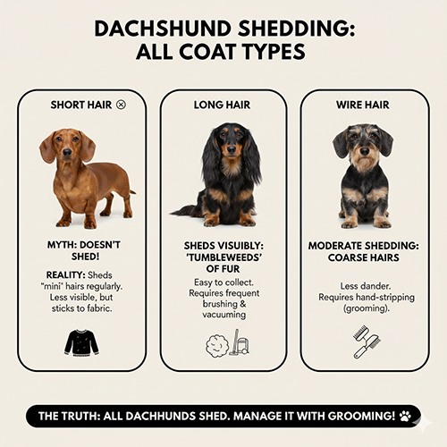 Mức độ rụng lông của chó Lạp xưởng lông ngắn, lông dài và lông xù