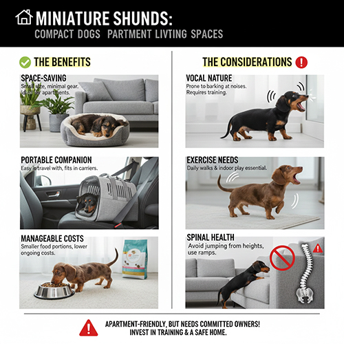 Infographic lợi ích và lưu ý khi nuôi chó Lạp xưởng mini trong nhà phố, chung cư hiện đại