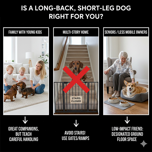 Đánh giá chó lưng dài chân ngắn có phù hợp với gia đình có trẻ nhỏ, nhà nhiều tầng và người lớn tuổi