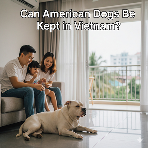 Chó Mỹ có dễ nuôi tại Việt Nam không – hình ảnh gia đình Việt vui vẻ trong phòng khách cùng chú chó Bulldog Mỹ nằm thư giãn trên sàn.