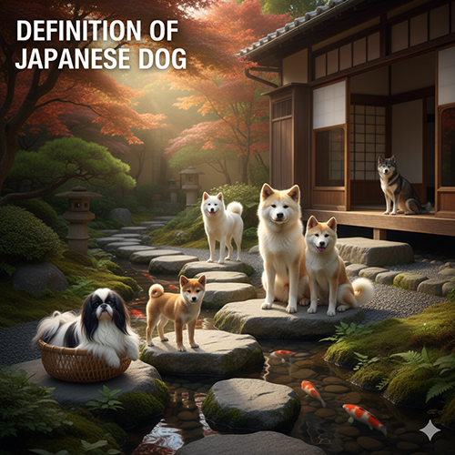 Các giống chó Nhật Bản như Akita, Shiba Inu và chó xù Nhật trong khu vườn truyền thống thể hiện đặc trưng văn hóa Nhật