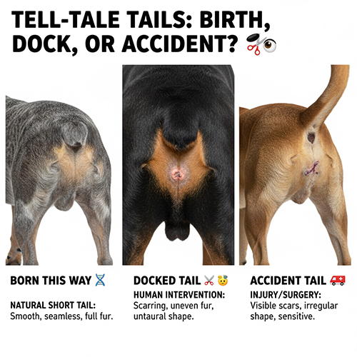 So sánh đuôi chó cụt bẩm sinh, bị cắt và do tai nạn qua hình ảnh gốc đuôi