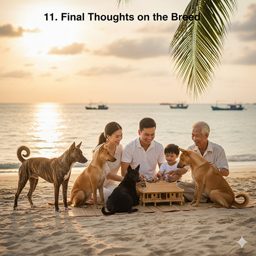 Gia đình nhiều thế hệ bên đàn chó Phú Quốc trên bãi biển hoàng hôn, gợi cảm xúc kết lại hành trình tìm hiểu giống chó