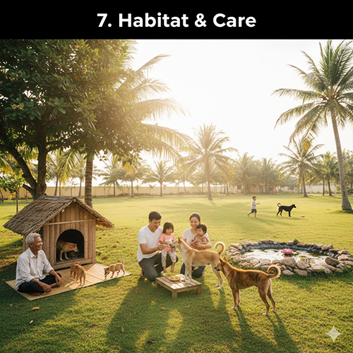 Gia đình Việt chơi đùa với đàn chó Phú Quốc trong sân vườn rộng, minh họa môi trường sống lý tưởng và cách nuôi theo bản năng đảo