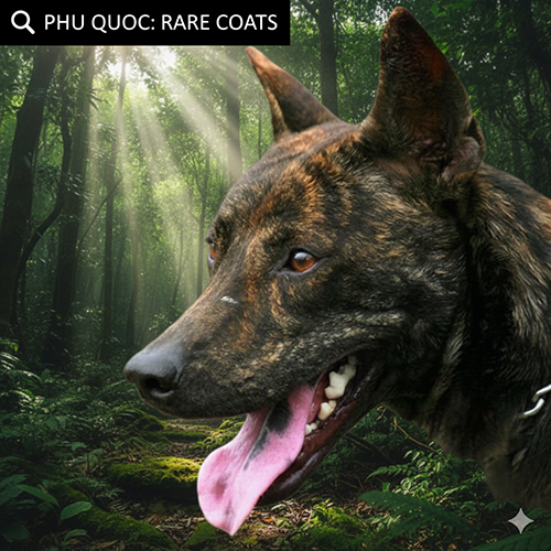 Chó Phú Quốc màu xám nâu hiếm với pattern loang độc đáo trong rừng
