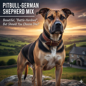 Chó Pitbull lai Becgie đứng trước cảnh đồng quê, vóc dáng khỏe mạnh và biểu cảm cảnh giác